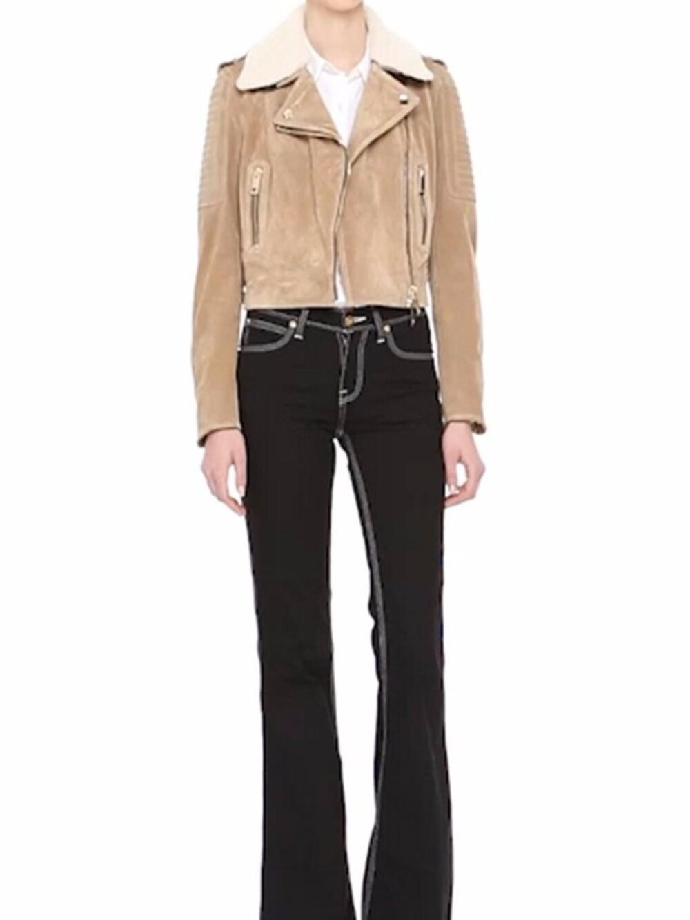 NEW Burberry 'Peakhurst' Biker Jacket w/Removable Shearling Collar Size 42 #DT3